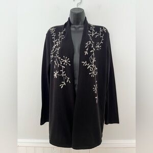 J. Jill Cotton Cashmere Blend Cardigan with Felted Floral Motif, Size Medium